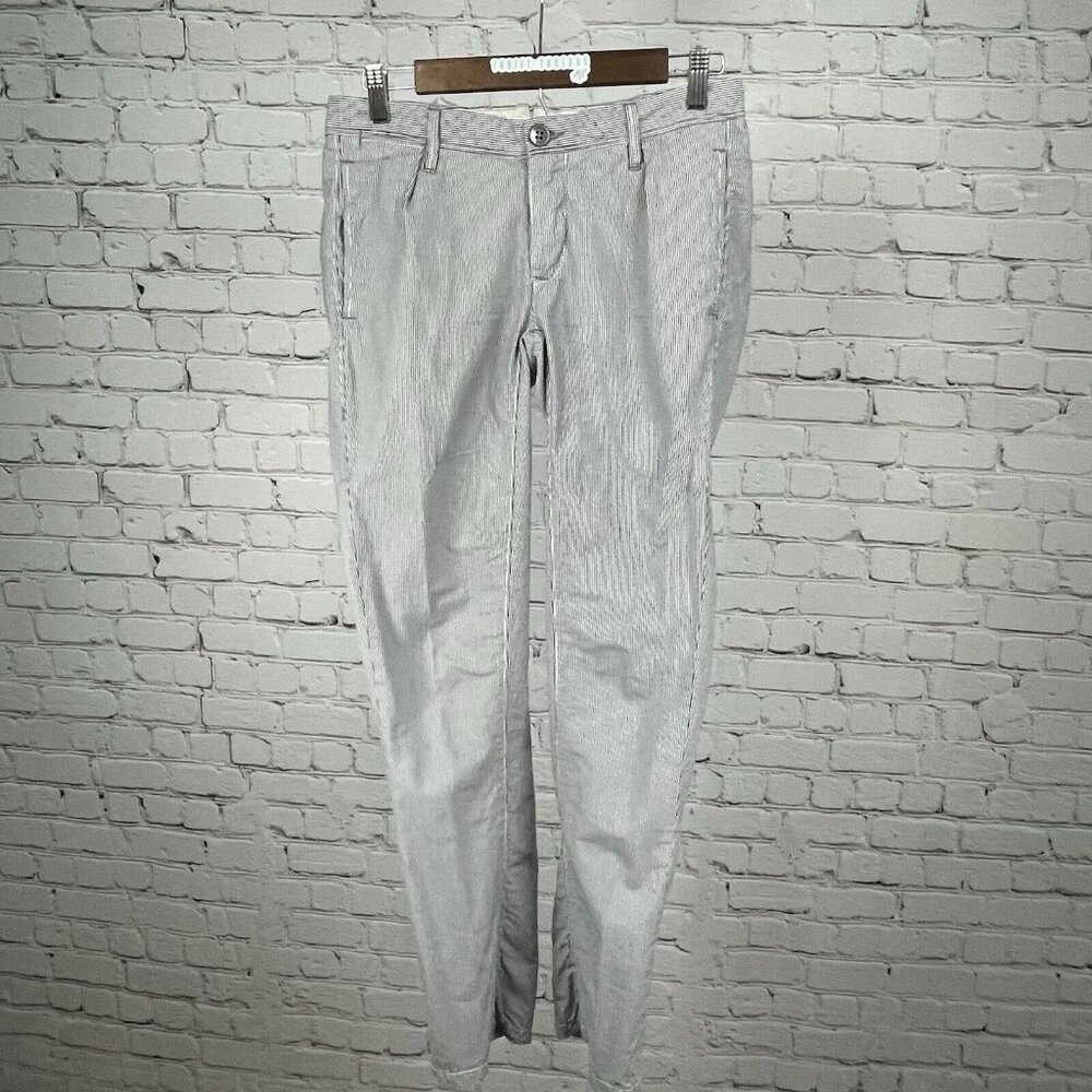 White Siviglia White Striped Cotton Silk Low Rise Skinny Pants Italy 25 (30x31)